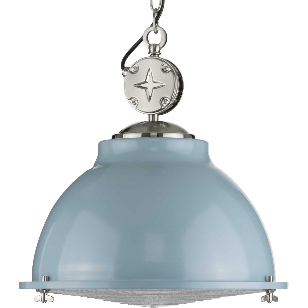 Medal Collection One-Light Coastal Blue Clear Patterned Glass Coastal Pendant Light