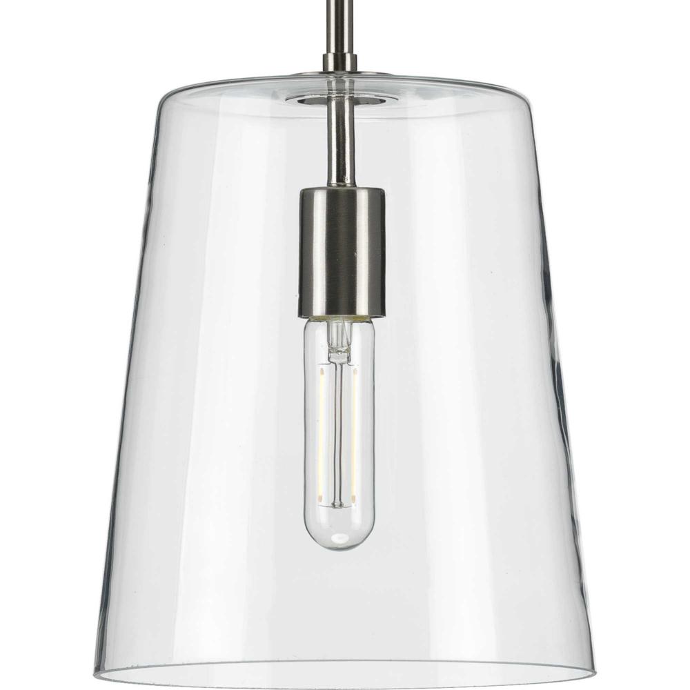 Clarion Collection One-Light Brushed Nickel Clear Glass Transitional Pendant