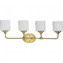 Progress P2804-191 - Lynzie Collection Four-Light Brushed Gold Etched Opal Glass Modern Bath Vanity Light