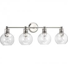 Progress P300052-104 - Hansford Collection Four-Light Polished Nickel Clear Glass Coastal Bath Vanity Light