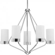 Progress P400022-015 - Elevate Collection Five-Light Polished Chrome Etched White Glass Mid-Century Modern Chandelier Light