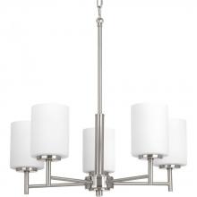 Progress P4319-09 - Replay Collection Five-Light Brushed Nickel Etched Glass Modern Chandelier Light