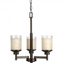 Progress P4458-20 - Alexa Collection Three-Light Antique Bronze Etched Umber Linen With Clear Edge Glass Modern Chandeli