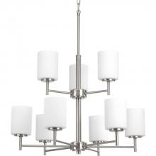 Progress P4726-09 - Replay Collection Nine-Light Brushed Nickel Etched Glass Modern Chandelier Light