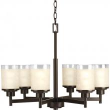 Progress P4758-20 - Alexa Collection Six-Light Antique Bronze Etched Umber Linen With Clear Edge Glass Modern Chandelier