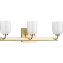 Progress P300282-012 - Moore Collection Three-Light Satin Brass White Opal Glass Luxe Bath Vanity Light