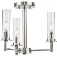 Progress P400250-009 - Kellwyn Collection Three-Light Brushed Nickel and Clear Glass Transitional Style Convertible Semi-Fl
