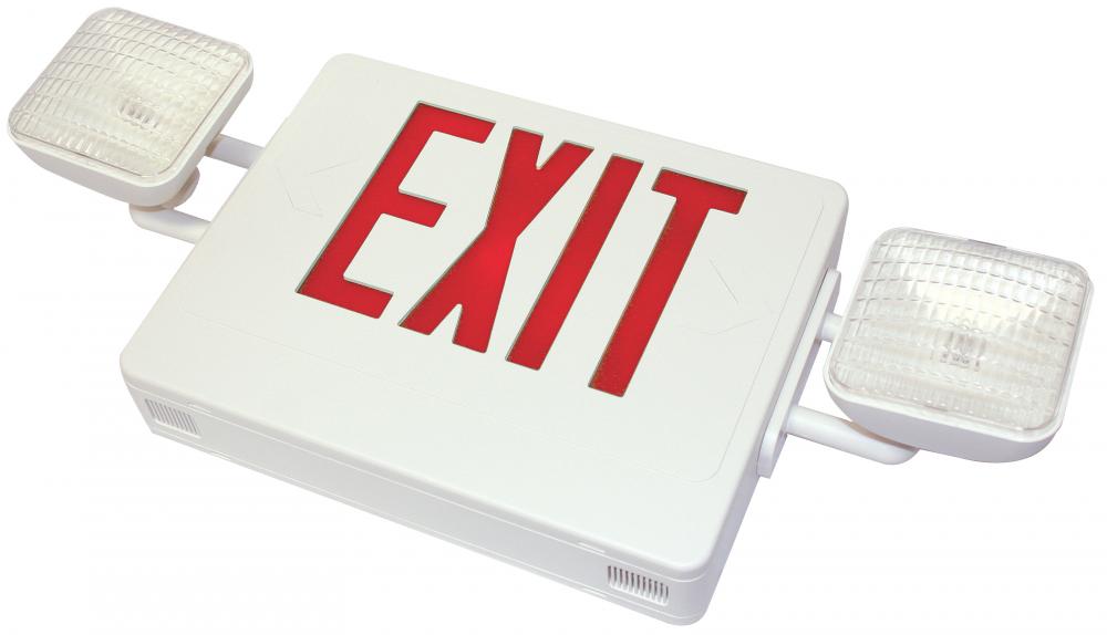 COMBO LED Exit/Emerg. Light Sgl/Dbl Face Red Letters White Housing, 120/277