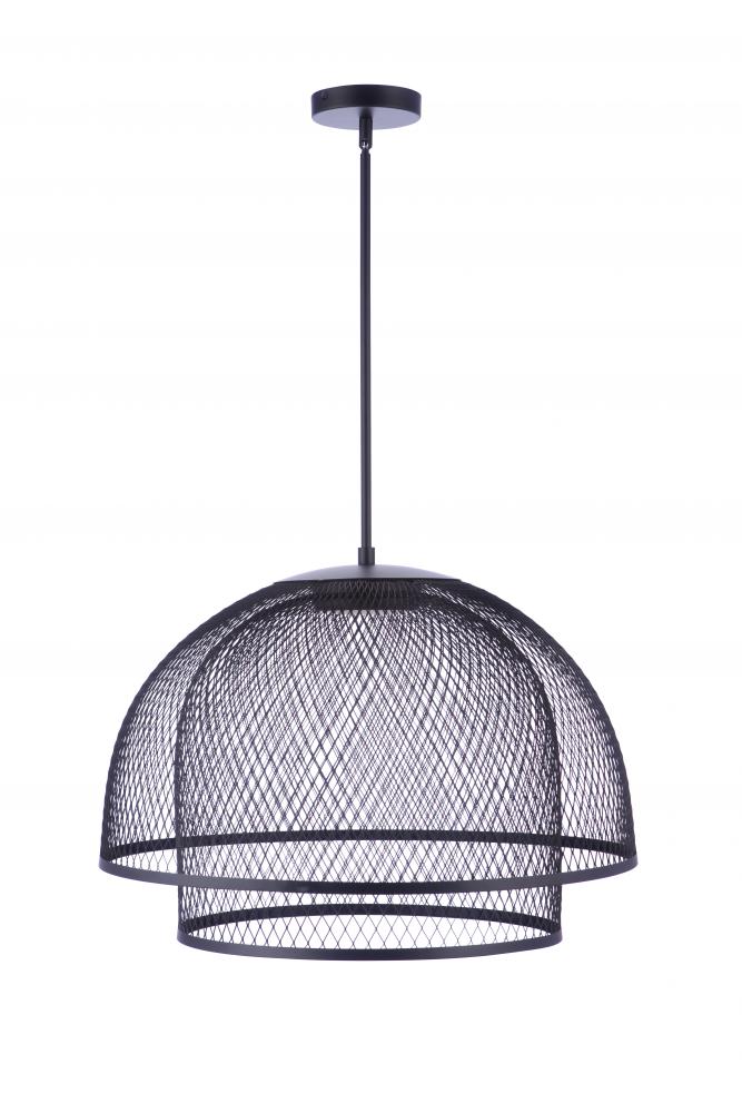 24.25" Diameter Sculptural Statement Metal Mesh Dome 2 Shade Pendant in Flat Black