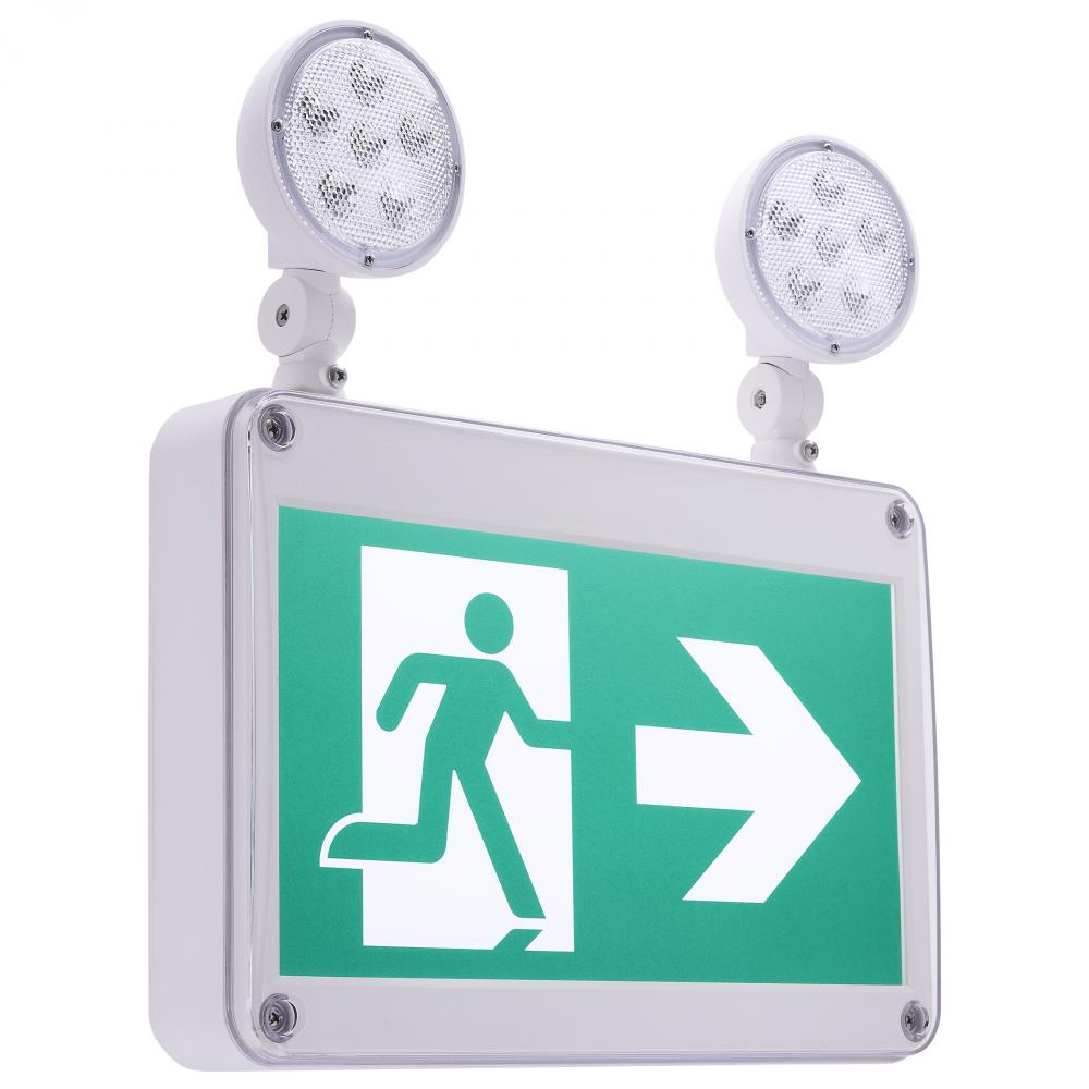 Running Man Green Combo Exit Sign/Emergency Light; 120/347V; 2HR backup; Single/Dual Face; Universal