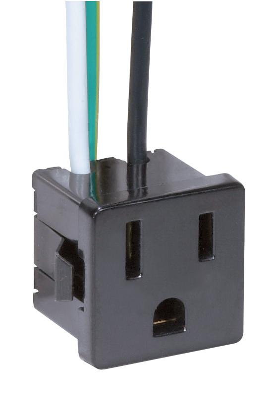 3 Wire, 2 Pole Snap-In Convenience Outlet, Opening Size: 1" x 1" x 1" Rated: 15A-125V