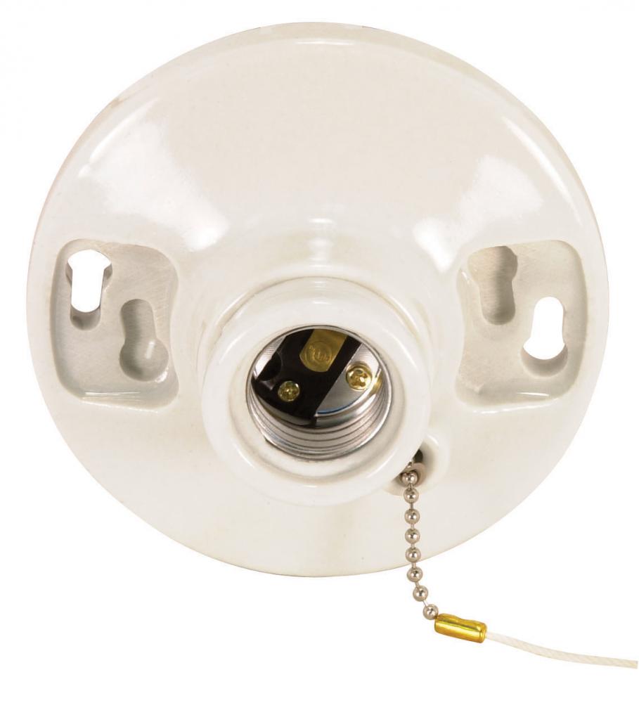 2 Terminal Glazed Porcelain On-Off Pull Chain Ceiling Receptacle; Screw Terminals; 4-3/8"