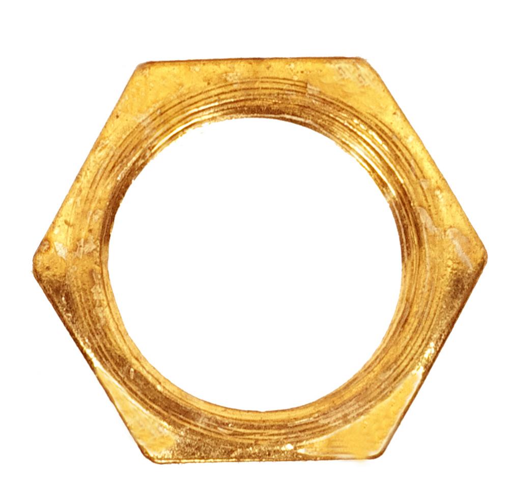 Steel Locknut; 1/4 IP; 11/16" Hexagon; 1/8" Thick; Brass Plated Finish