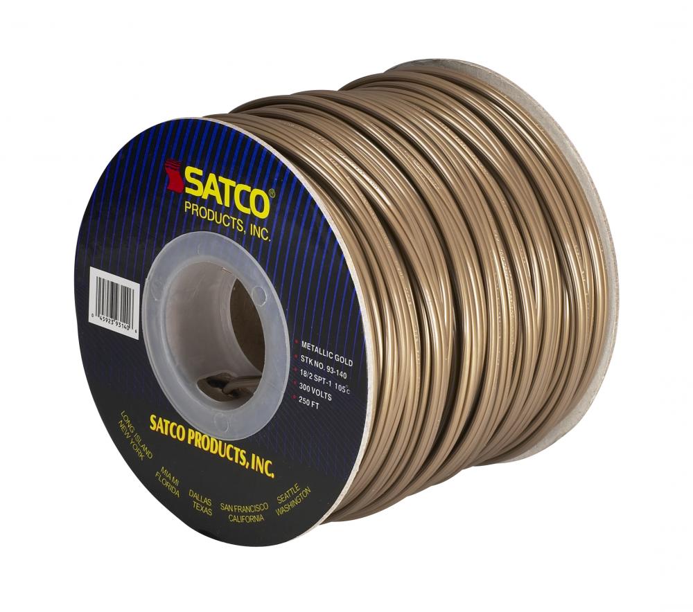 Lamp And Lighting Bulk Wire; 18/2 SPT-1 105C; 250 Foot/Spool; Metallic Gold