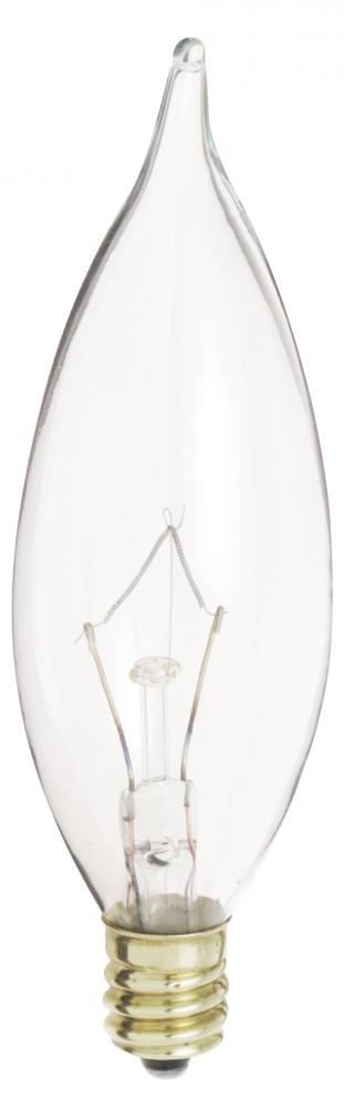 60 Watt CA10 Incandescent; Clear; 1500 Average rated hours; 650 Lumens; Candelabra base; 120 Volt;