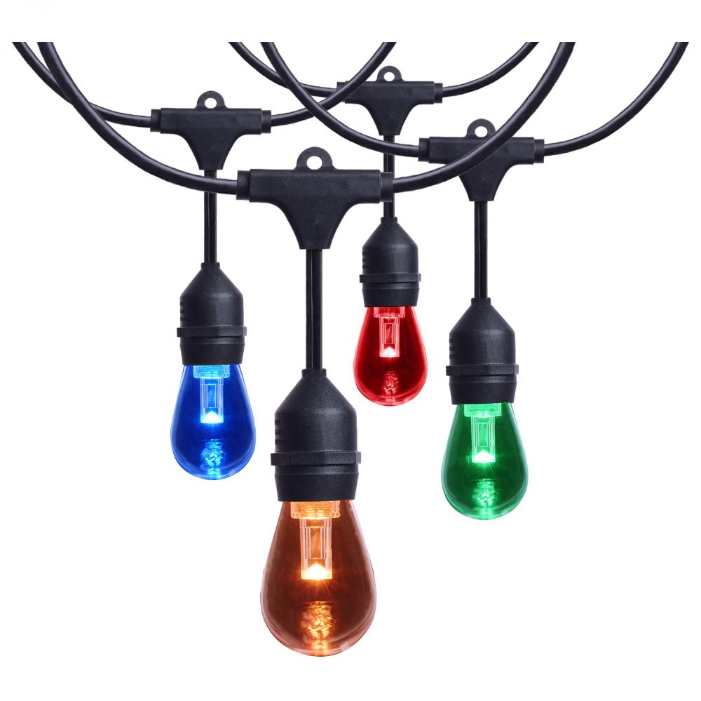 48 Foot LED String Light; 15-S14 Lamps; Medium Base; RGBTW; Infrared Remote; Black; 120 Volt