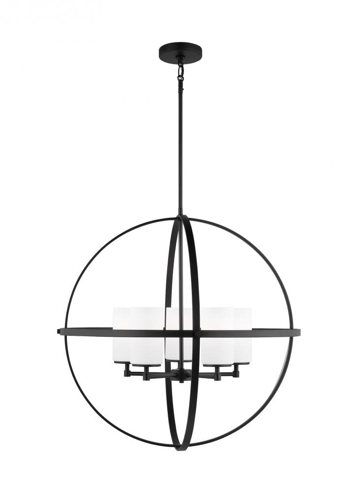 Alturas indoor dimmable LED 5-light single tier chandelier in midnight black finish with spherical s