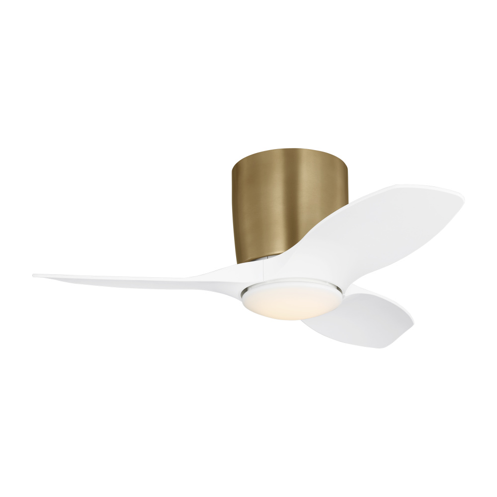 Titus 32 Hugger LED Ceiling Fan in Satin Brass with Matte White Blades and Light Kit