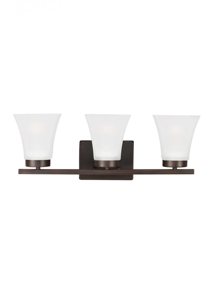 Bayfield contemporary 3-light LED indoor dimmable bath vanity wall sconce in bronze finish with sati
