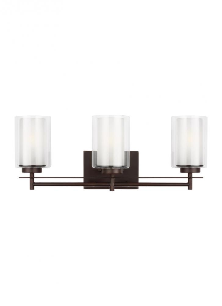 Elmwood Park traditional 3-light indoor dimmable bath vanity wall sconce in bronze finish with satin