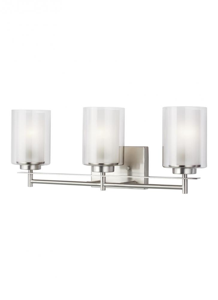 Elmwood Park traditional 3-light indoor dimmable bath vanity wall sconce in brushed nickel silver fi