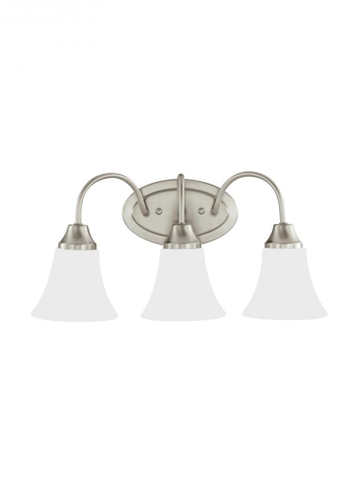 Holman traditional 3-light LED indoor dimmable bath vanity wall sconce in brushed nickel silver fini