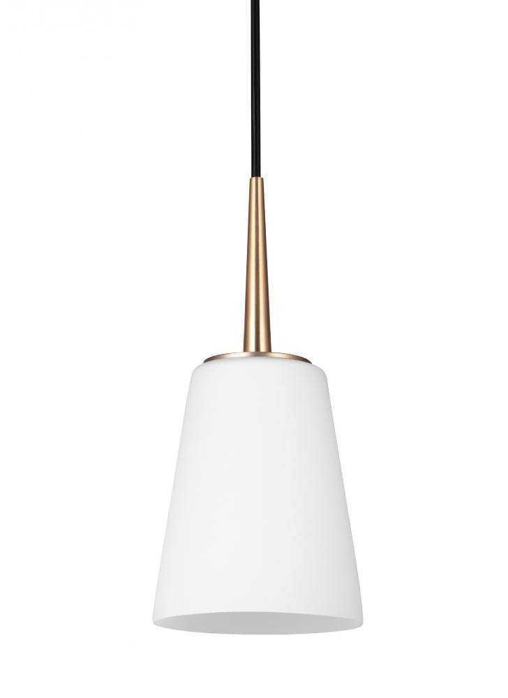 Driscoll contemporary 1-light indoor dimmable ceiling hanging single pendant light in satin brass go