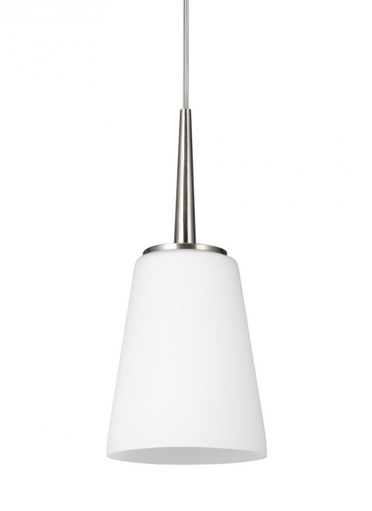 Driscoll contemporary 1-light indoor dimmable ceiling hanging single pendant light in brushed nickel