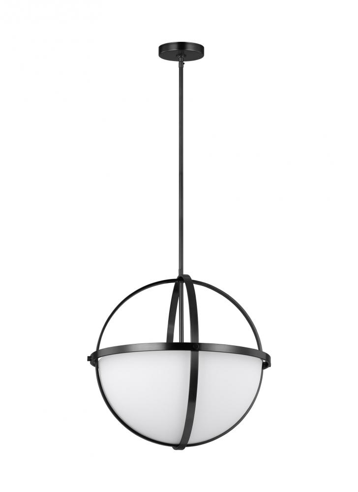 Alturas indoor dimmable LED 3-light pendant in a midnight black finish and etched white glass shades