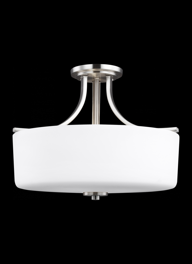 Canfield modern 3-light indoor dimmable ceiling semi-flush mount in brushed nickel silver finish wit