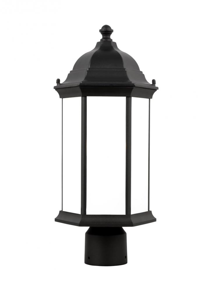 Sevier traditional 1-light outdoor exterior medium post lantern in black finish with satin etched gl