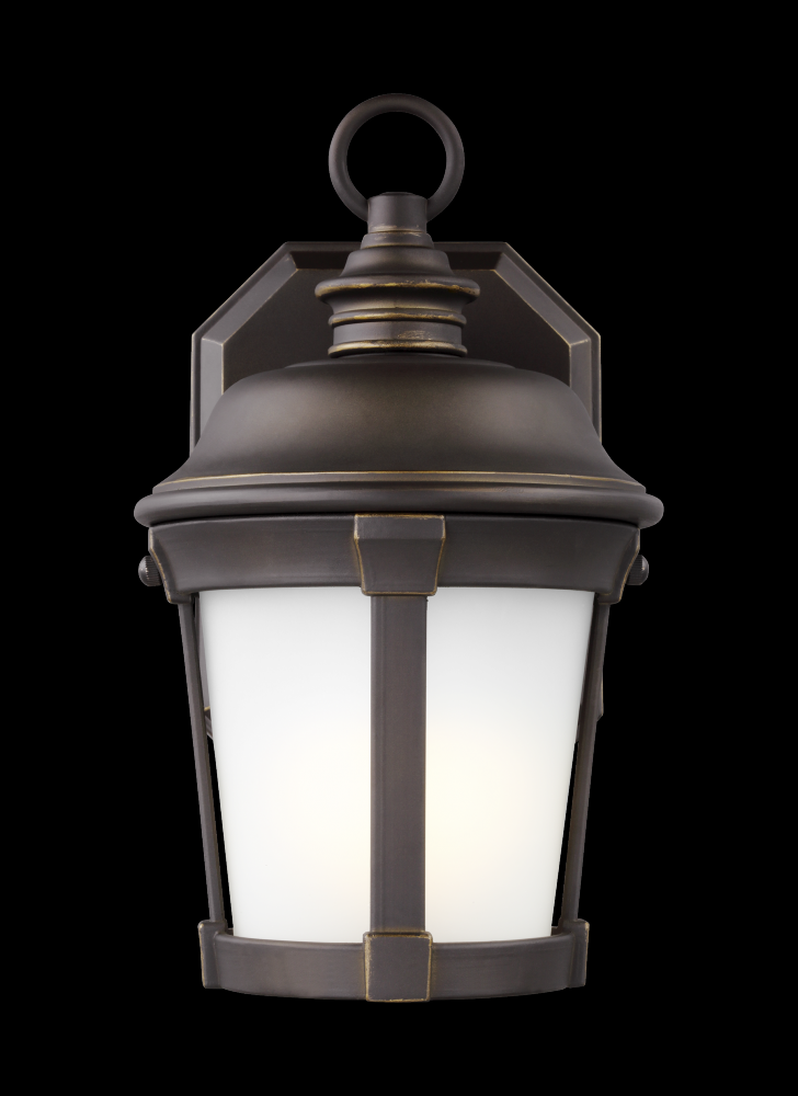 Calder traditional 1-light outdoor exterior small wall lantern sconce in antique bronze finish with