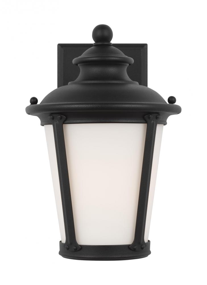Cape May traditional 1-light outdoor exterior small wall lantern sconce in black finish with etched