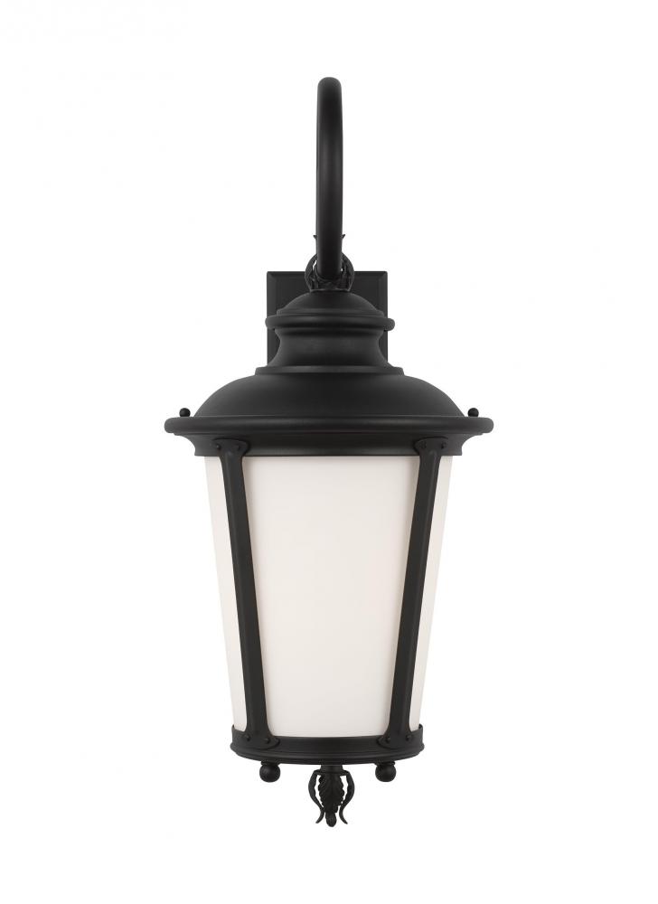 Cape May traditional 1-light outdoor exterior large wall lantern sconce in black finish with etched
