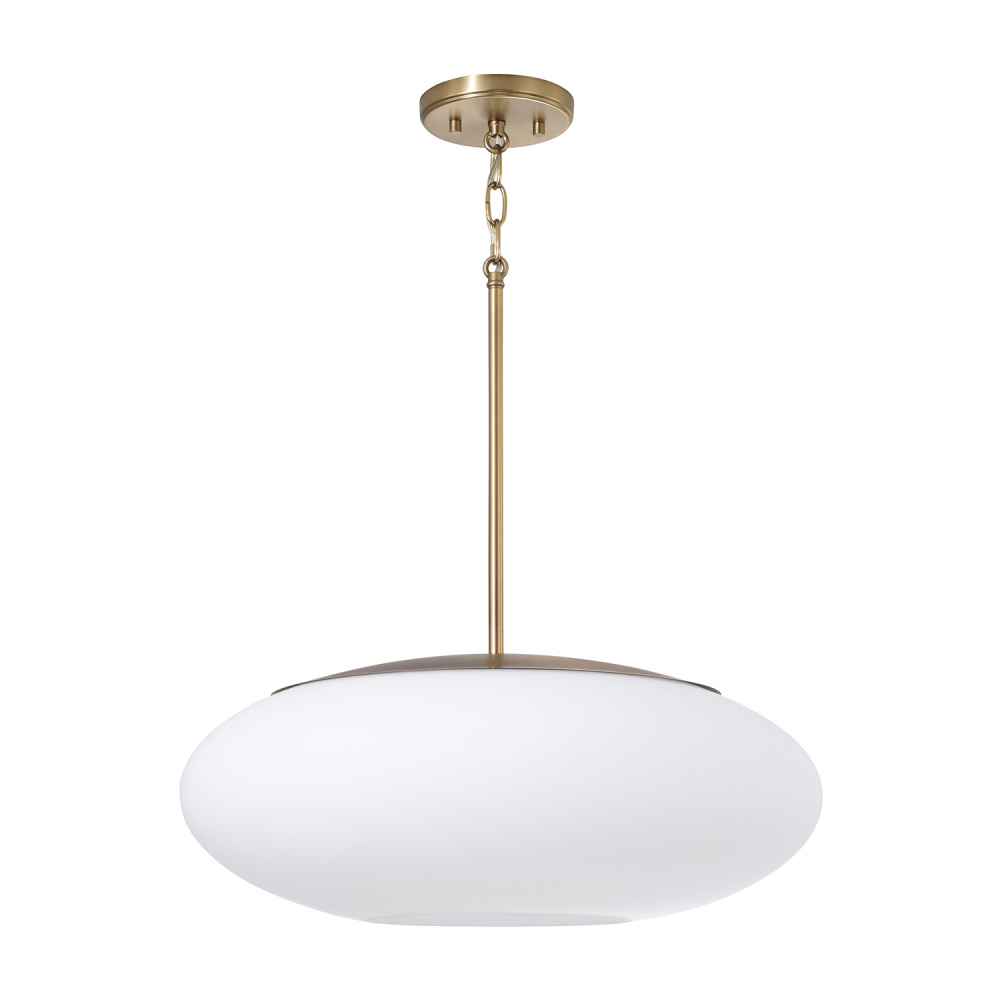 20" W x 8.25" H 1-Light Pendant in Aged Brass with Soft White Glass Oval Globe