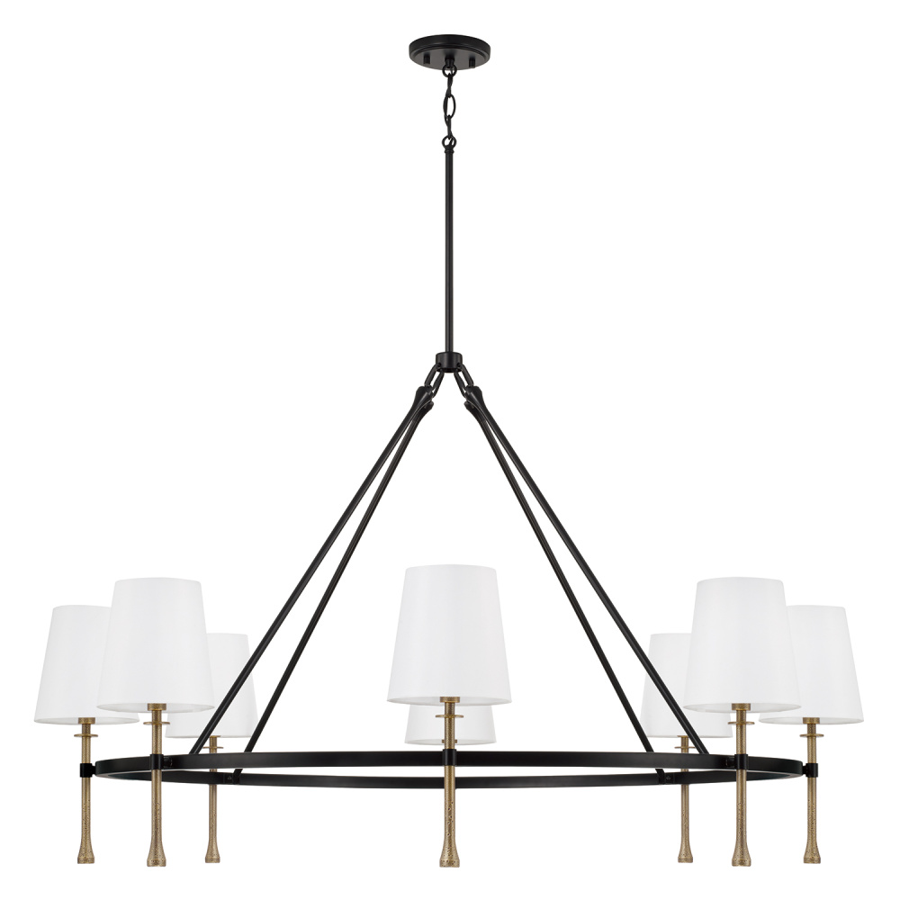 48" W x 29.5" H 8-LT Ring Chandelier in Matte Black w/ Textured Hammered Gold Tails