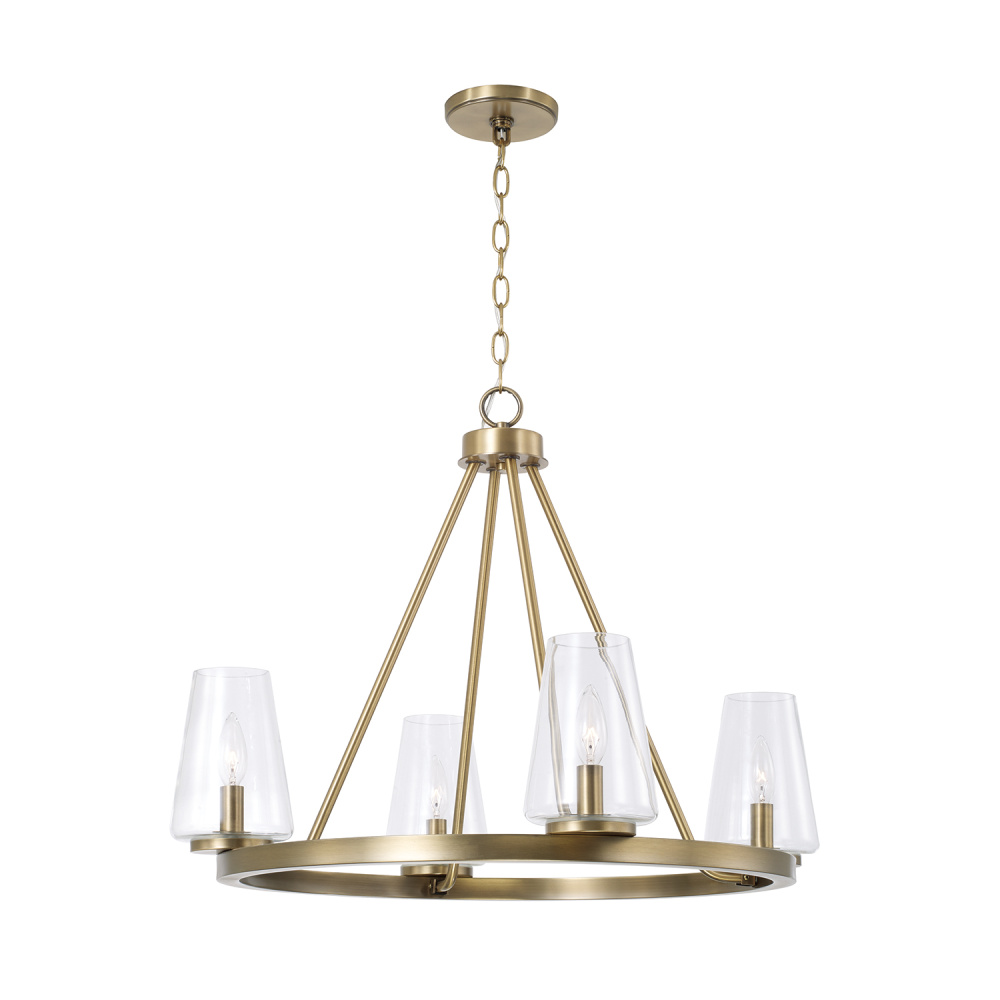 28" W x 21.5" H 4-Light Ring Chandelier in Aged Brass with Clear Glass