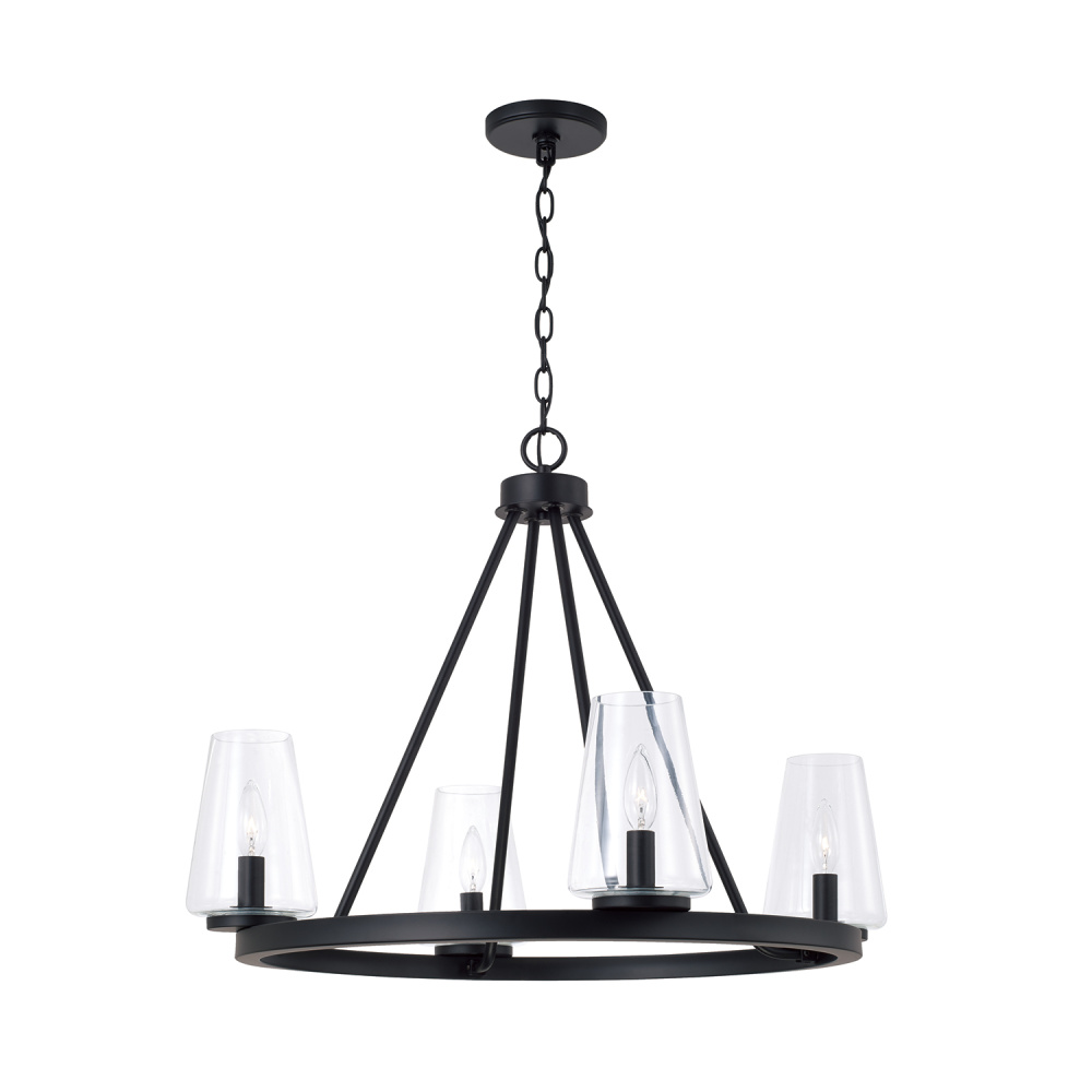 28" W x 21.5" H 4-Light Ring Chandelier in Matte Black with Clear Glass