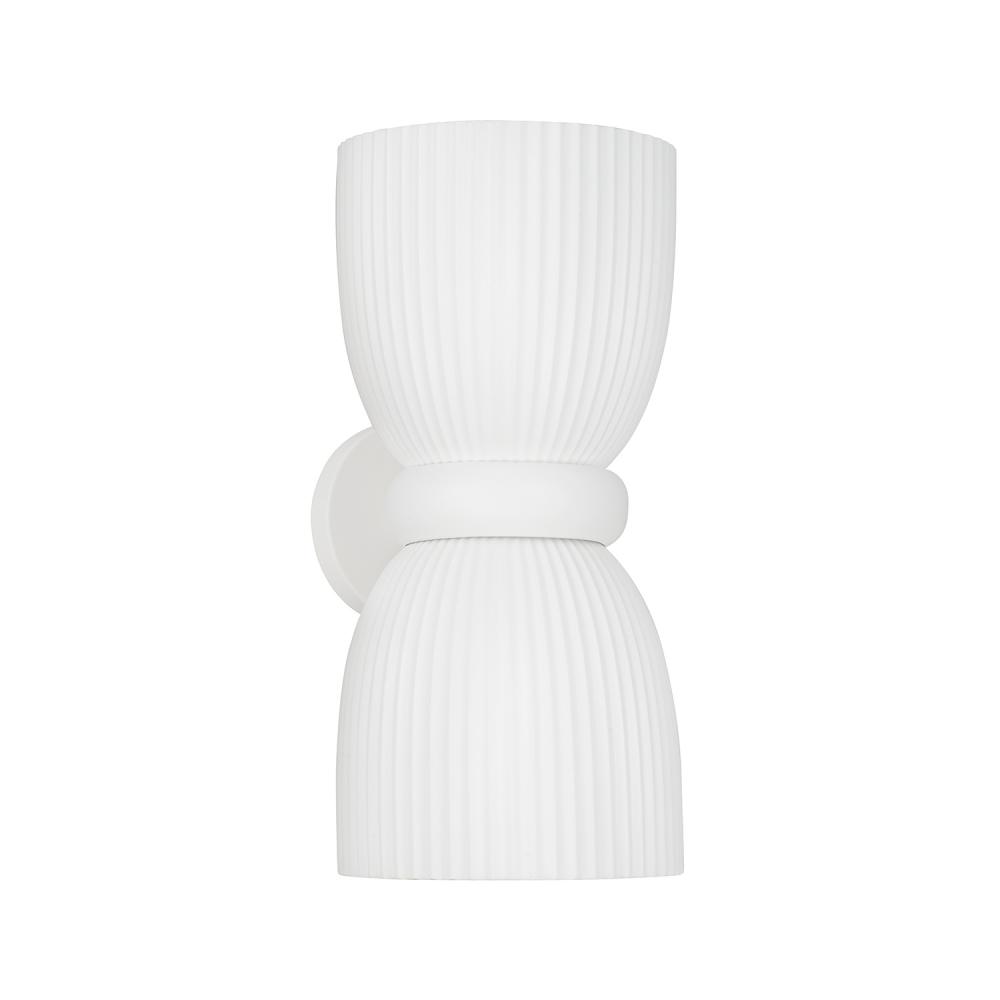 2-Light Handcrafted Fluted Ceramic Sconce in Matte White