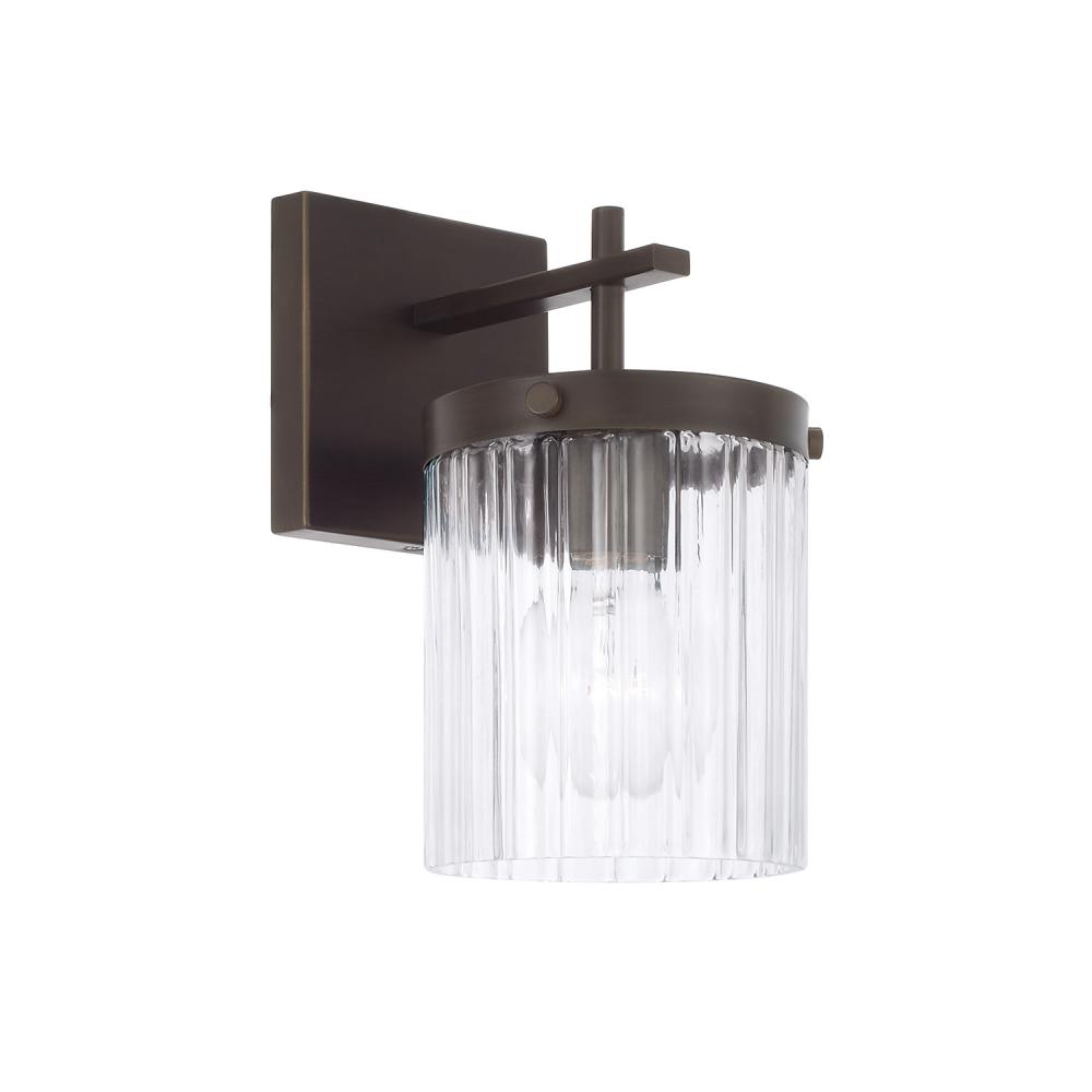 1-Light Sconce in Oil Rubbed Bronze with Clear Beveled Fluted Glass