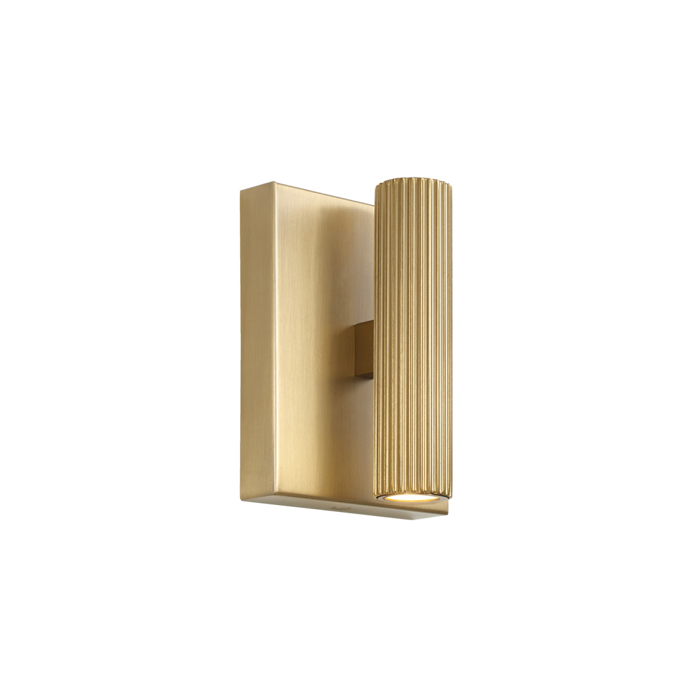 4.5" W x 6" H Integrated LED Mini Dual Sconce in Aged Brass with Fluted Texture