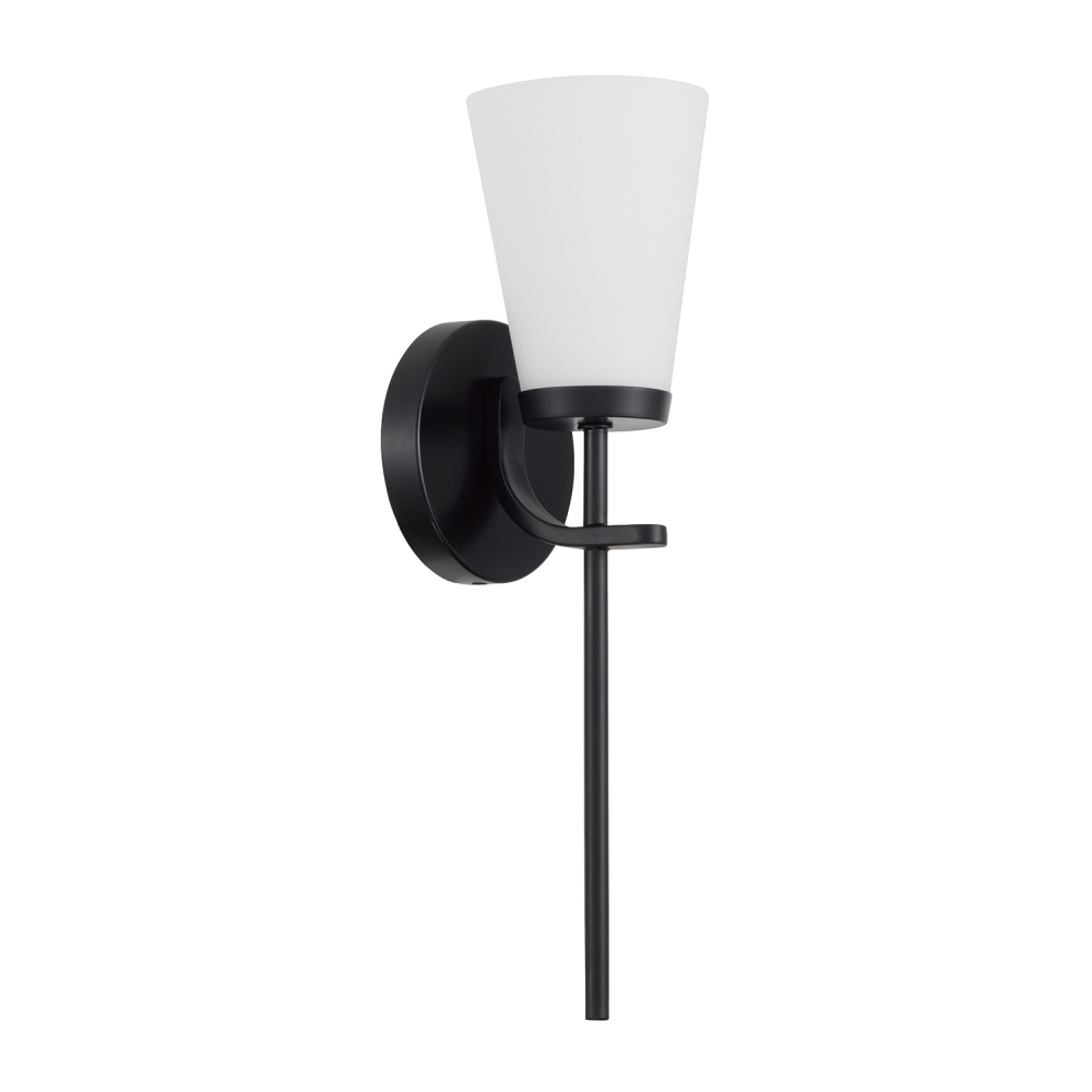 5" W x 17" H 1-Light Wallchiere Sconce in Matte Black with Tapered Soft White Glass