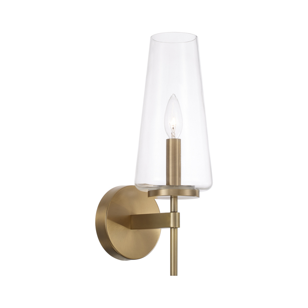 5" W x 15.75" H Wallchiere Sconce in Aged Brass with Clear Glass