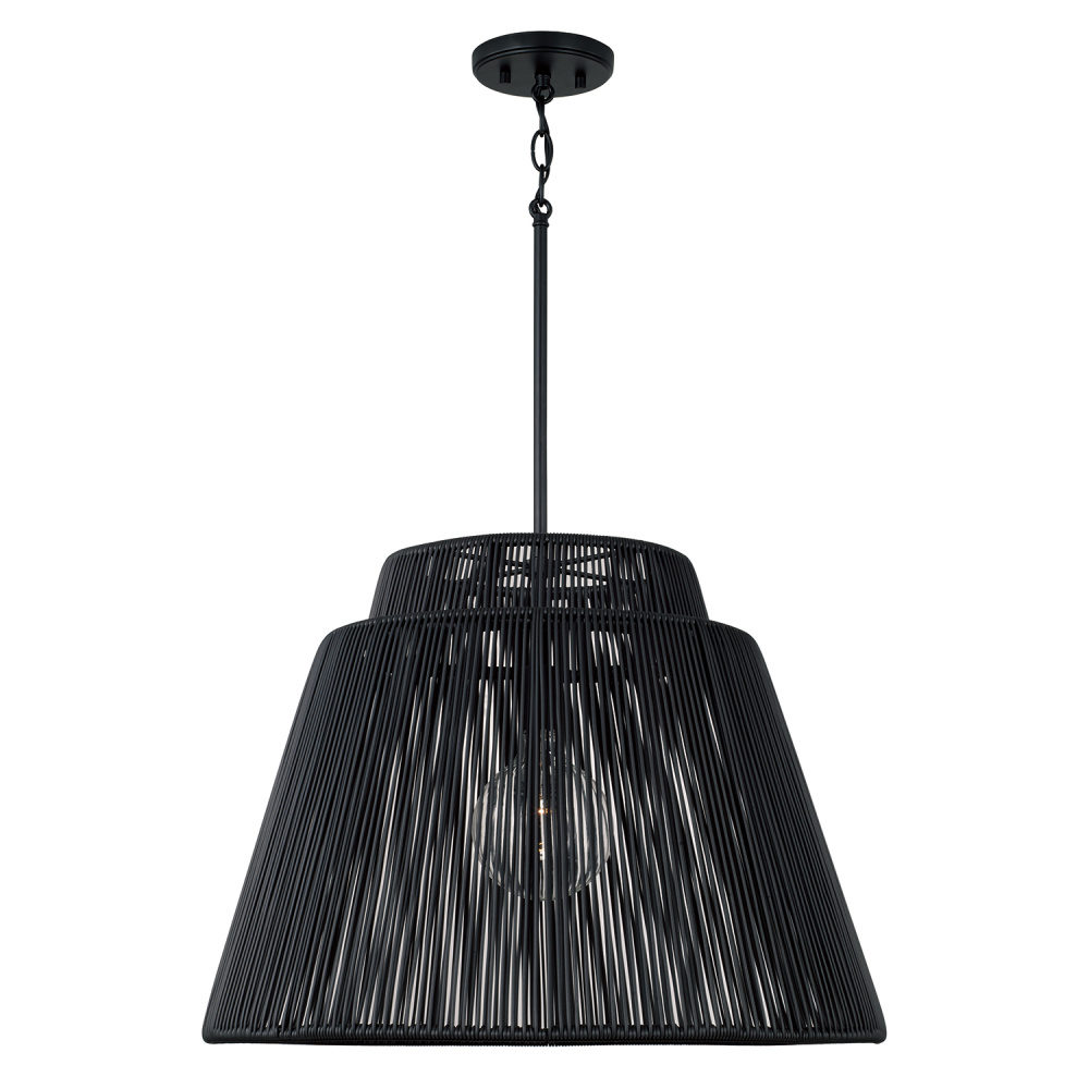 23" W x 17" H 1-Light Indoor Outdoor Pendant in Matte Black and Hand-wrapped Onyx Black Resi