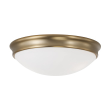 Capital 2034AD - 14" W x 5" H 3-Light Flush Mount in Aged Brass with Soft White Glass Diffuser