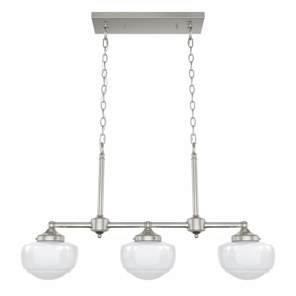 Hunter Saddle Creek Brushed Nickel with Cased White Glass 3 Light Chandelier Ceiling Light Fixture