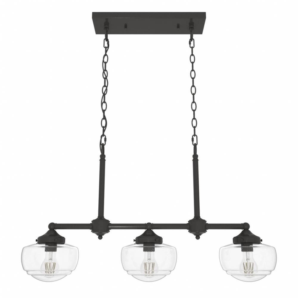 Hunter Saddle Creek Noble Bronze with Seeded Glass 3 Light Chandelier Ceiling Light Fixture