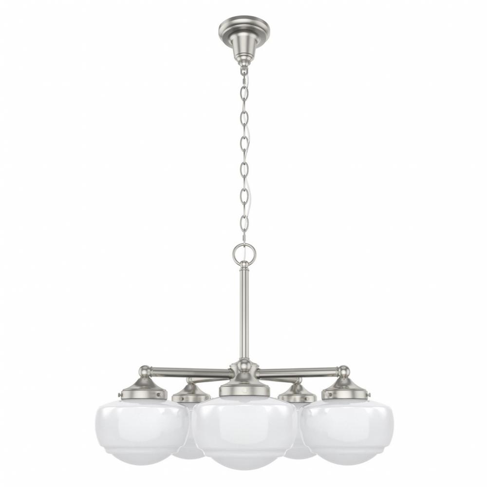 Hunter Saddle Creek Brushed Nickel with Cased White Glass 5 Light Chandelier Ceiling Light Fixture