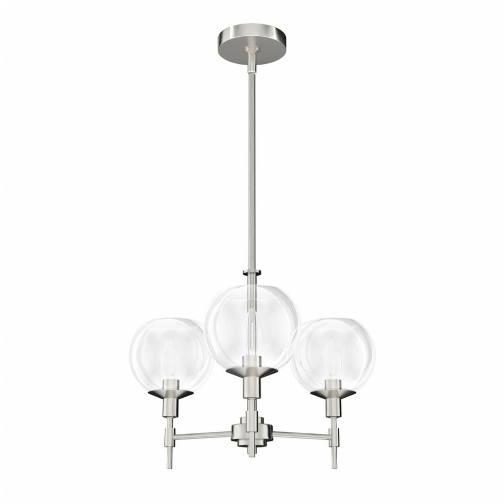 Hunter Xidane Brushed Nickel with Clear Glass 3 Light Chandelier Ceiling Light Fixture