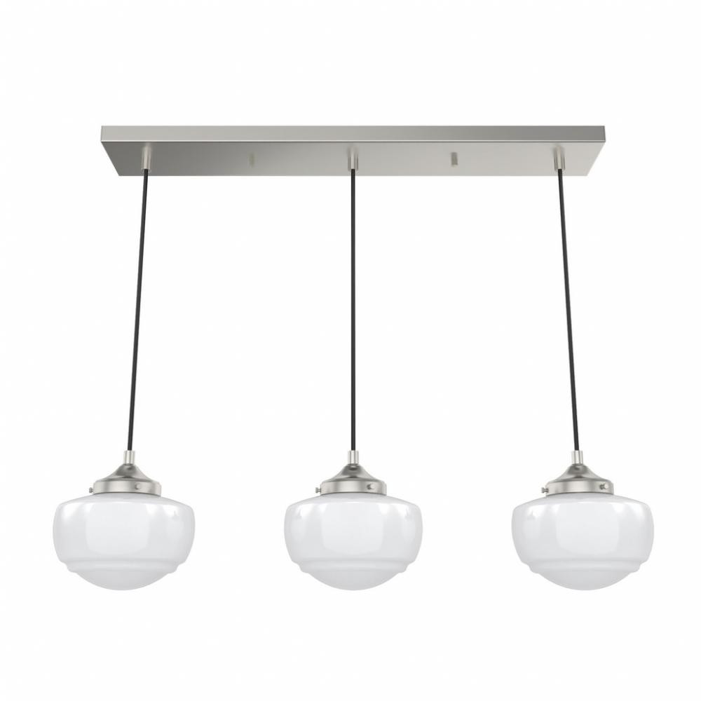 Hunter Saddle Creek Brushed Nickel with Cased White Glass 3 Light Pendant Cluster Ceiling Light Fixt